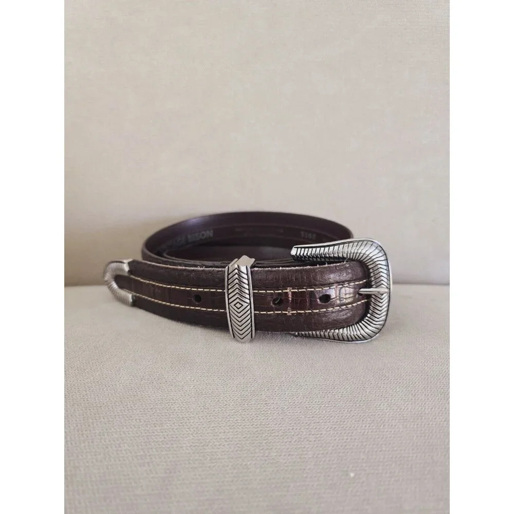 Vintage Bison Coloma Brown 5162 Leather Buckle Belt USA Croc Emboss Mens Size 40
